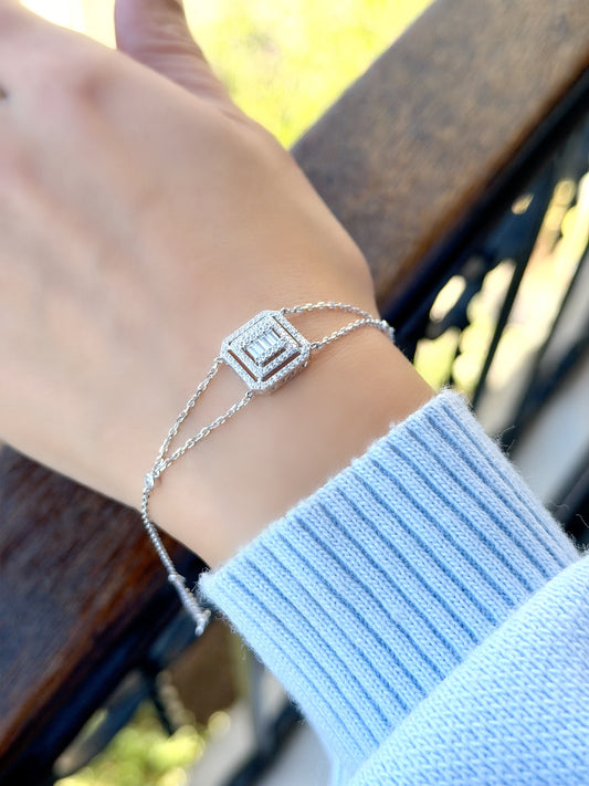 Square Design Bracelet With Two Round Stones