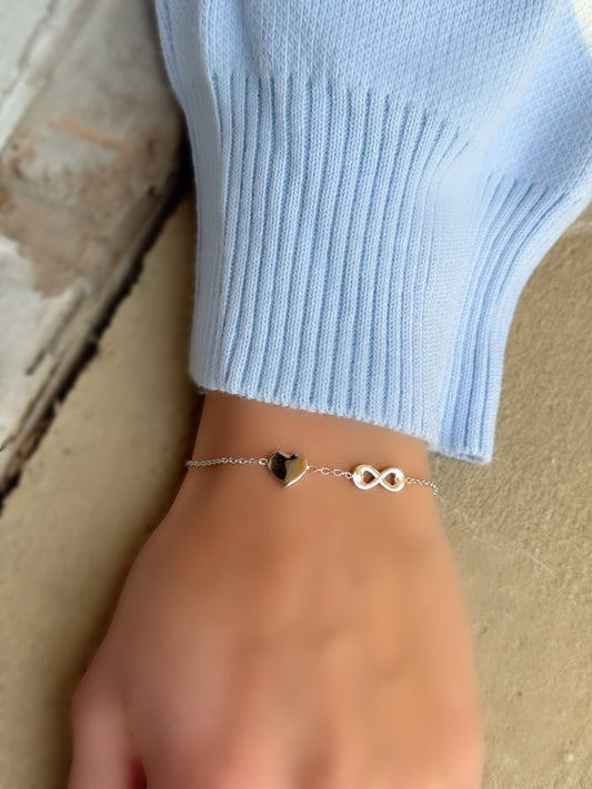 Plain Infinity & Heart Design Bracelet