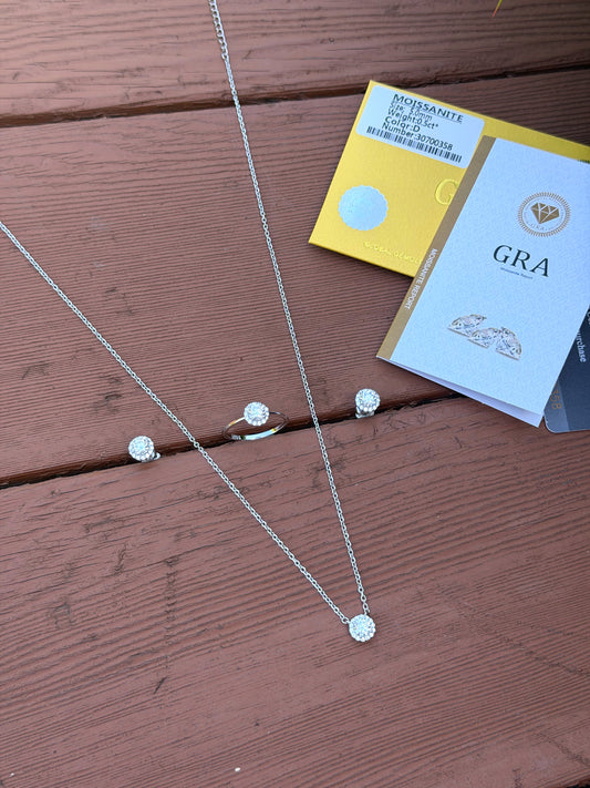 Moissanite Round Stone Set with Certificate (Necklace+Ring+Earrings)