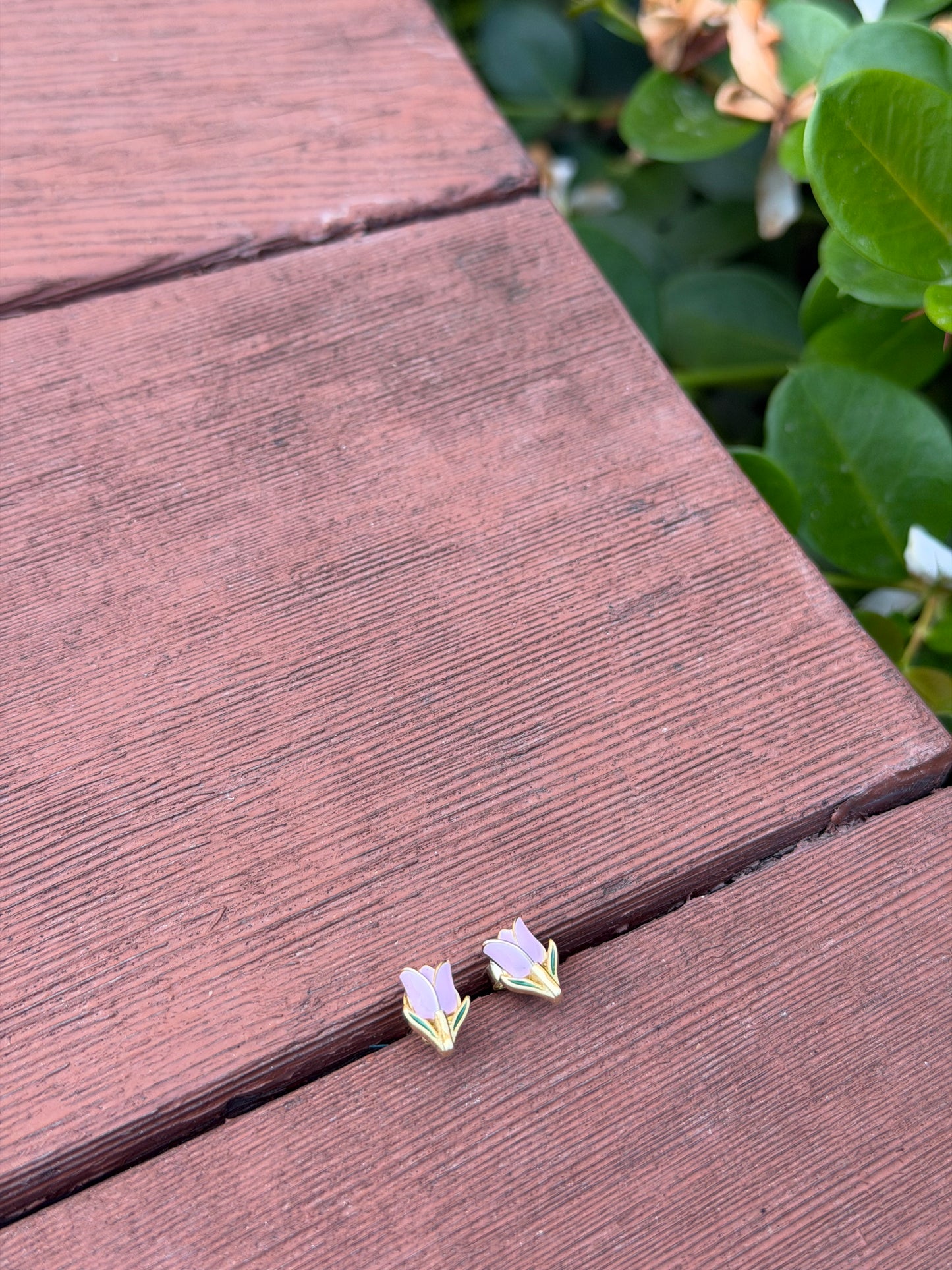 Silver 925 Gold Plated pink Tulip Stud Earrings