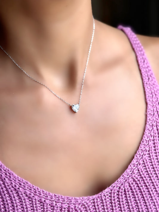 White Stone Heart Necklace