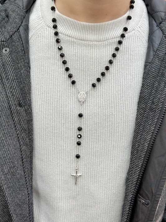 Rosary Necklace With Black Onyx Beads