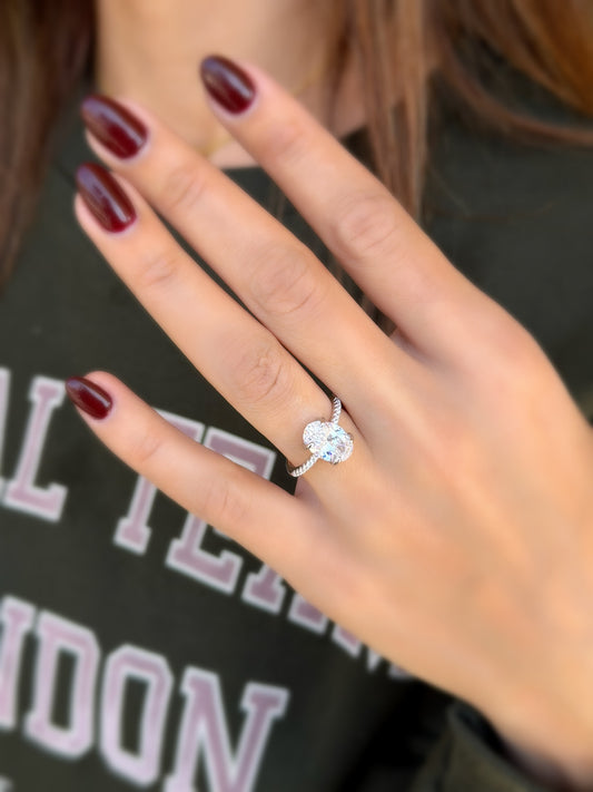 Big Oval Shape Stone Design Ring With Small Zircon Stones