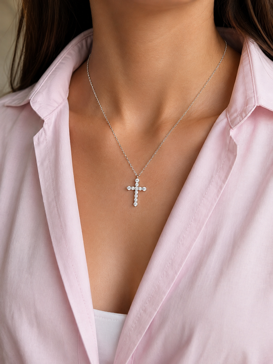 Cross Necklace With Round Stones
