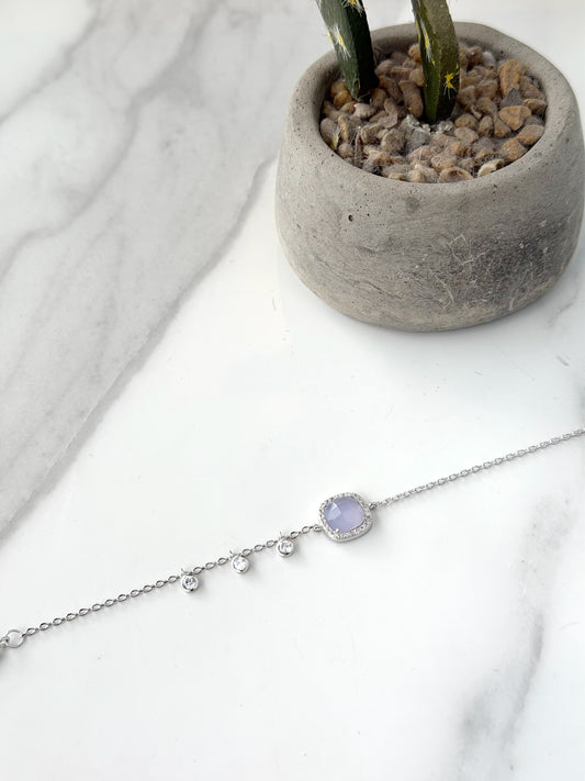 Lilac Stone Design Bracelet With Three White Round Stones