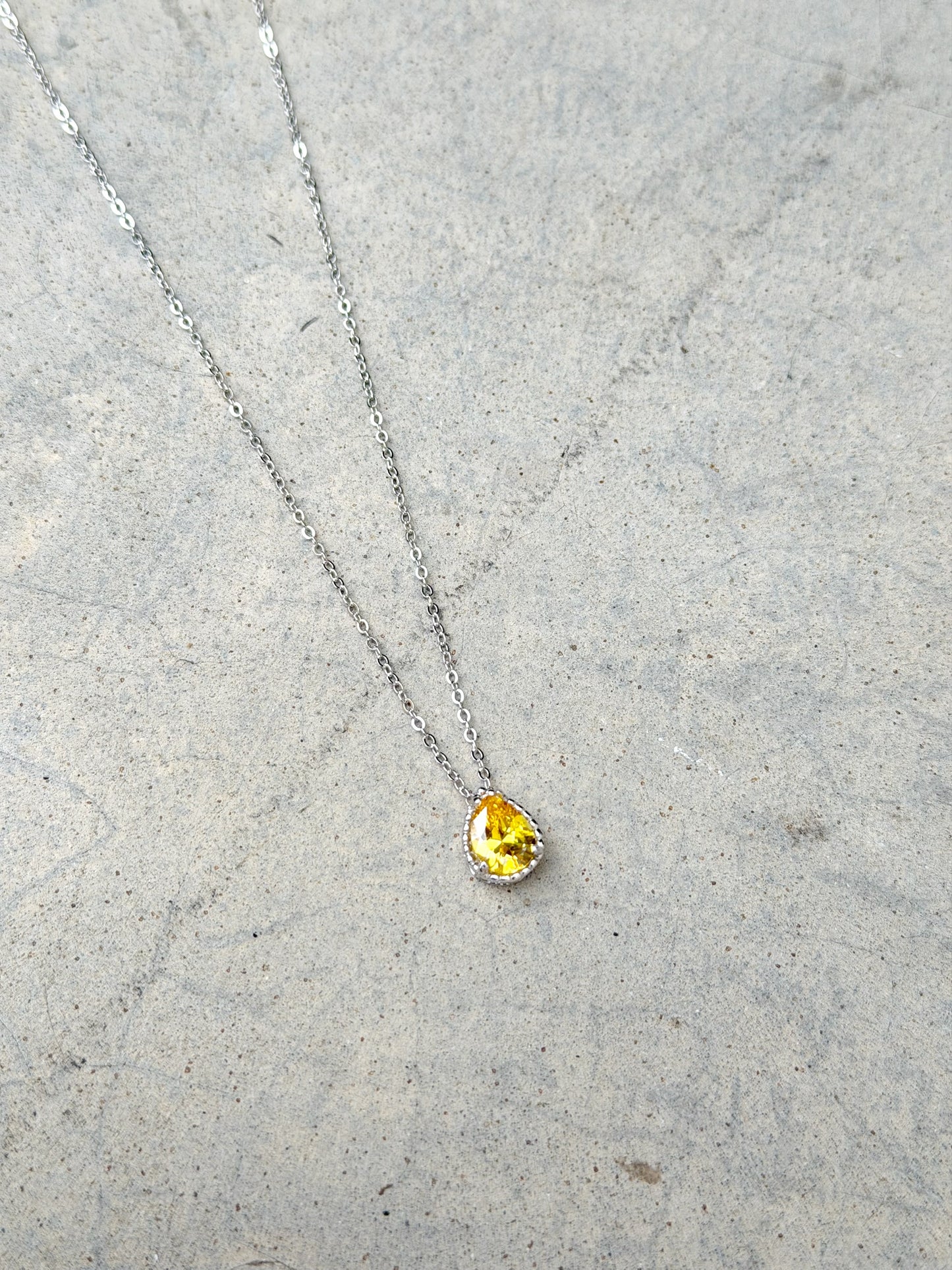 Tear Drop Necklace With Coloured Stone.