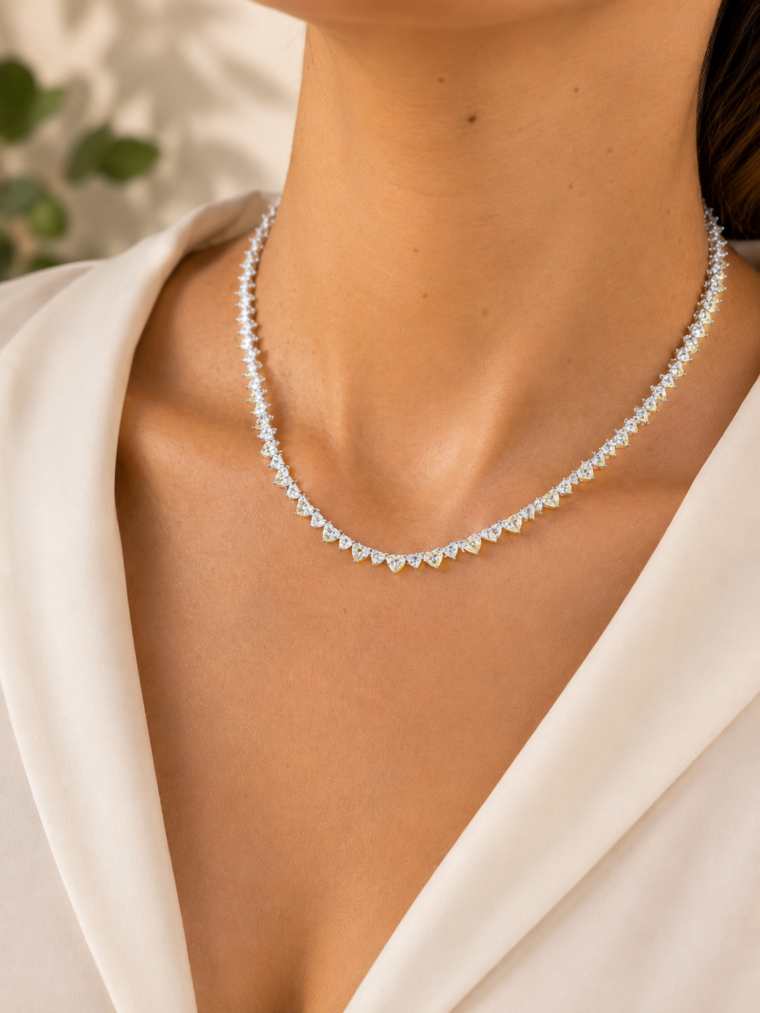 Heart Shaped Design Tennis Necklace Available In Two Different Colors