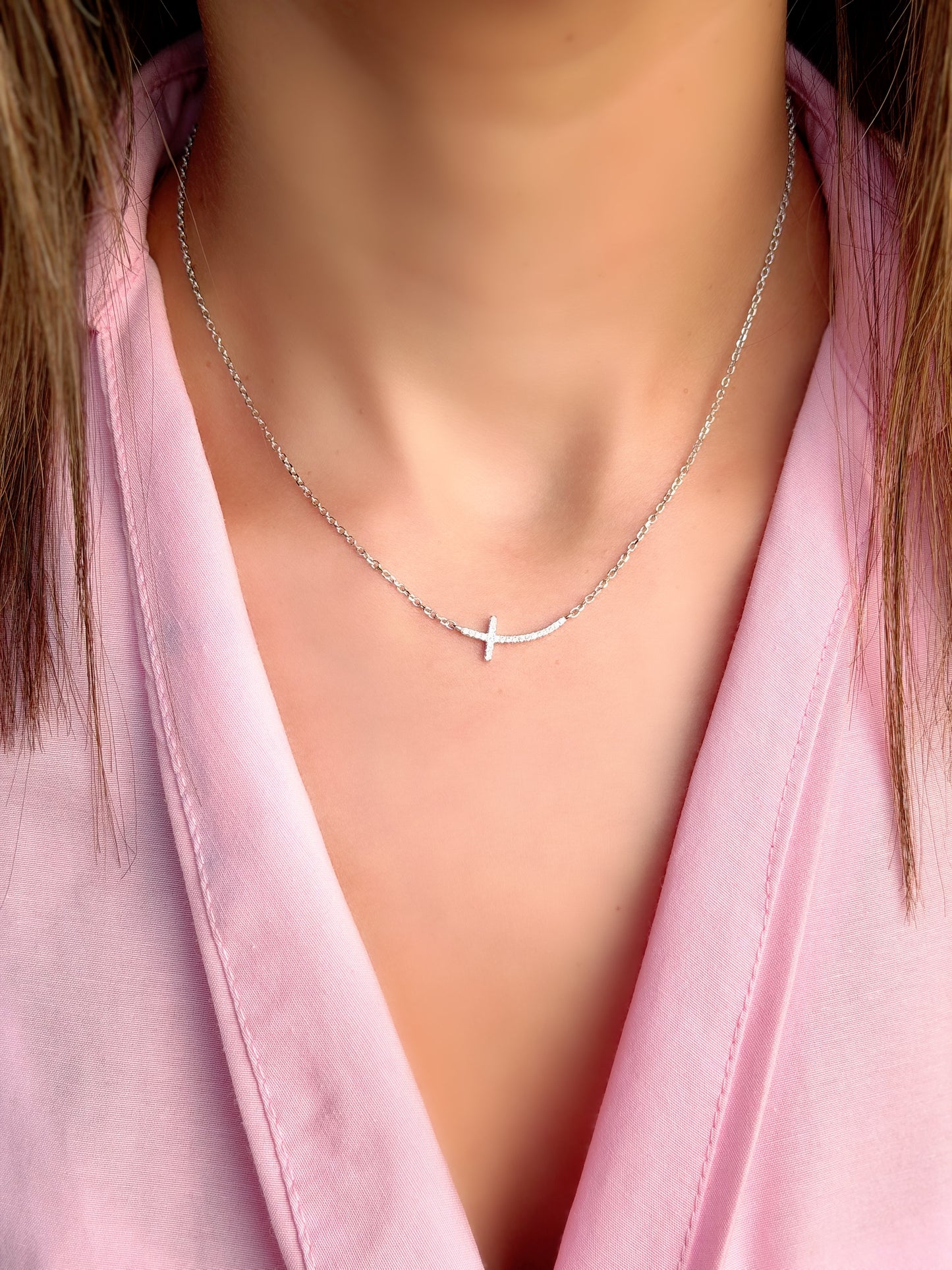 Curved Cross Necklace