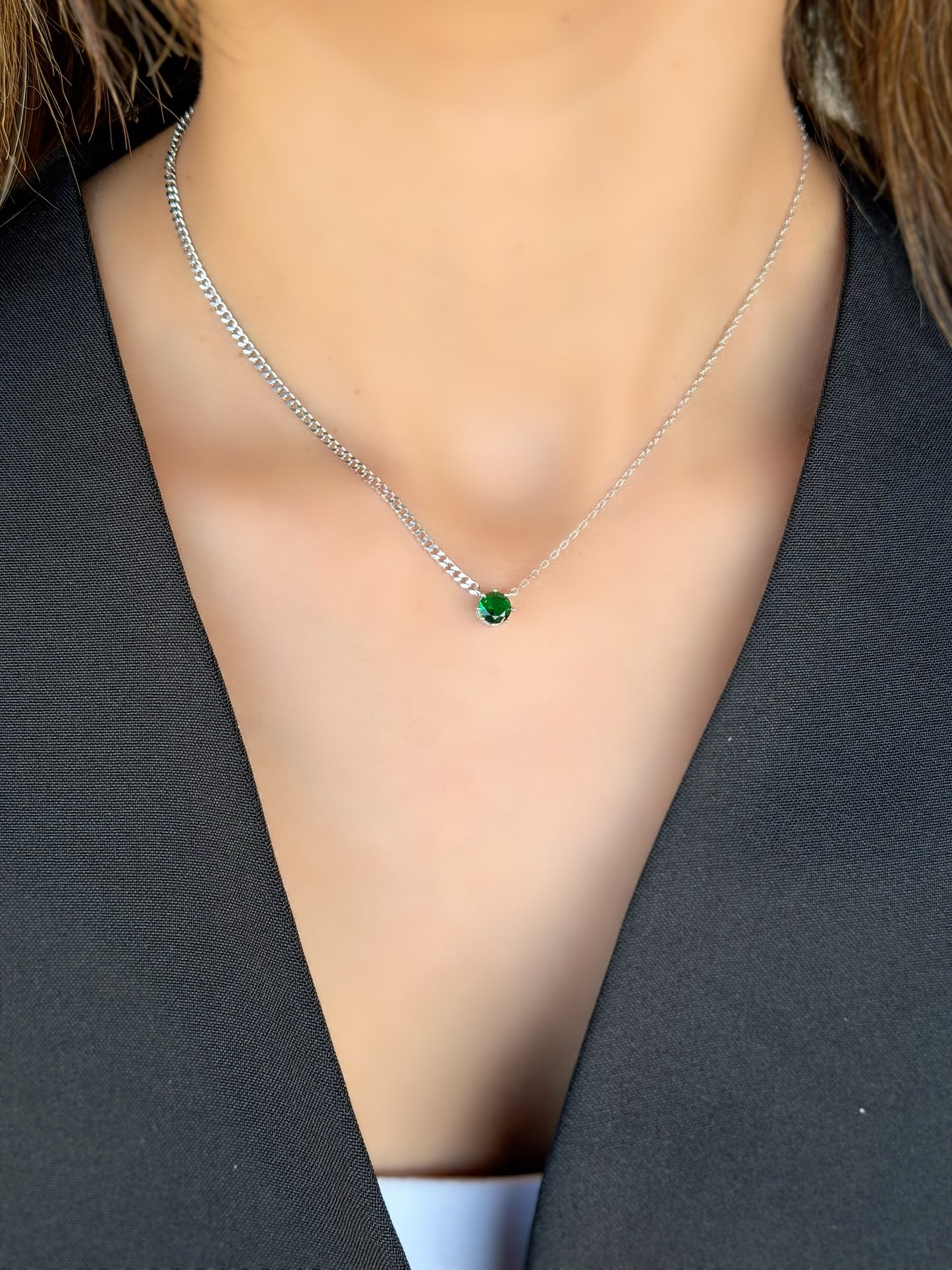 Round Stone Design Necklace With Special Two Design Chains