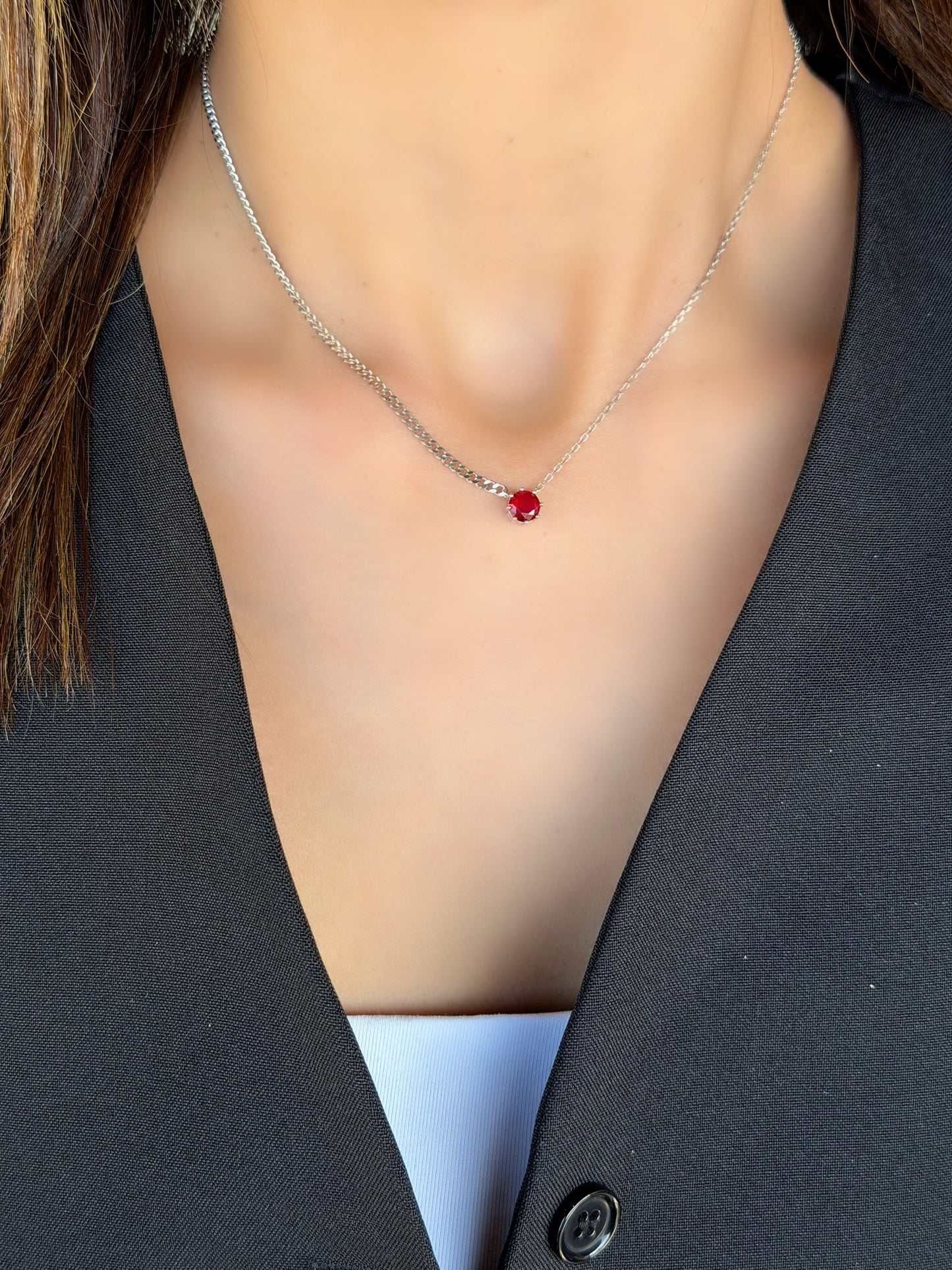 Round Stone Design Necklace With Special Two Design Chains