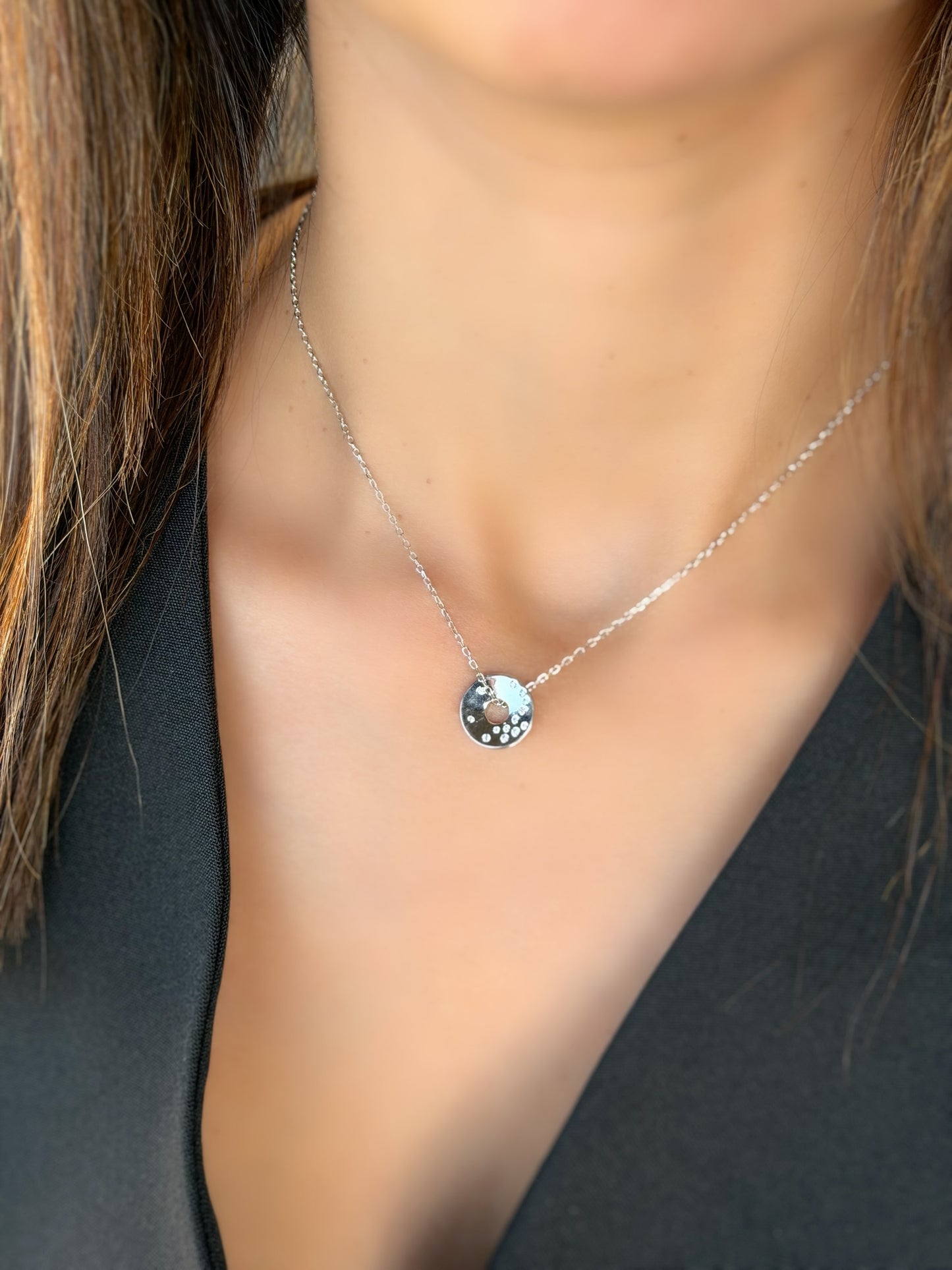 Circle Design Necklace With Small White Stones