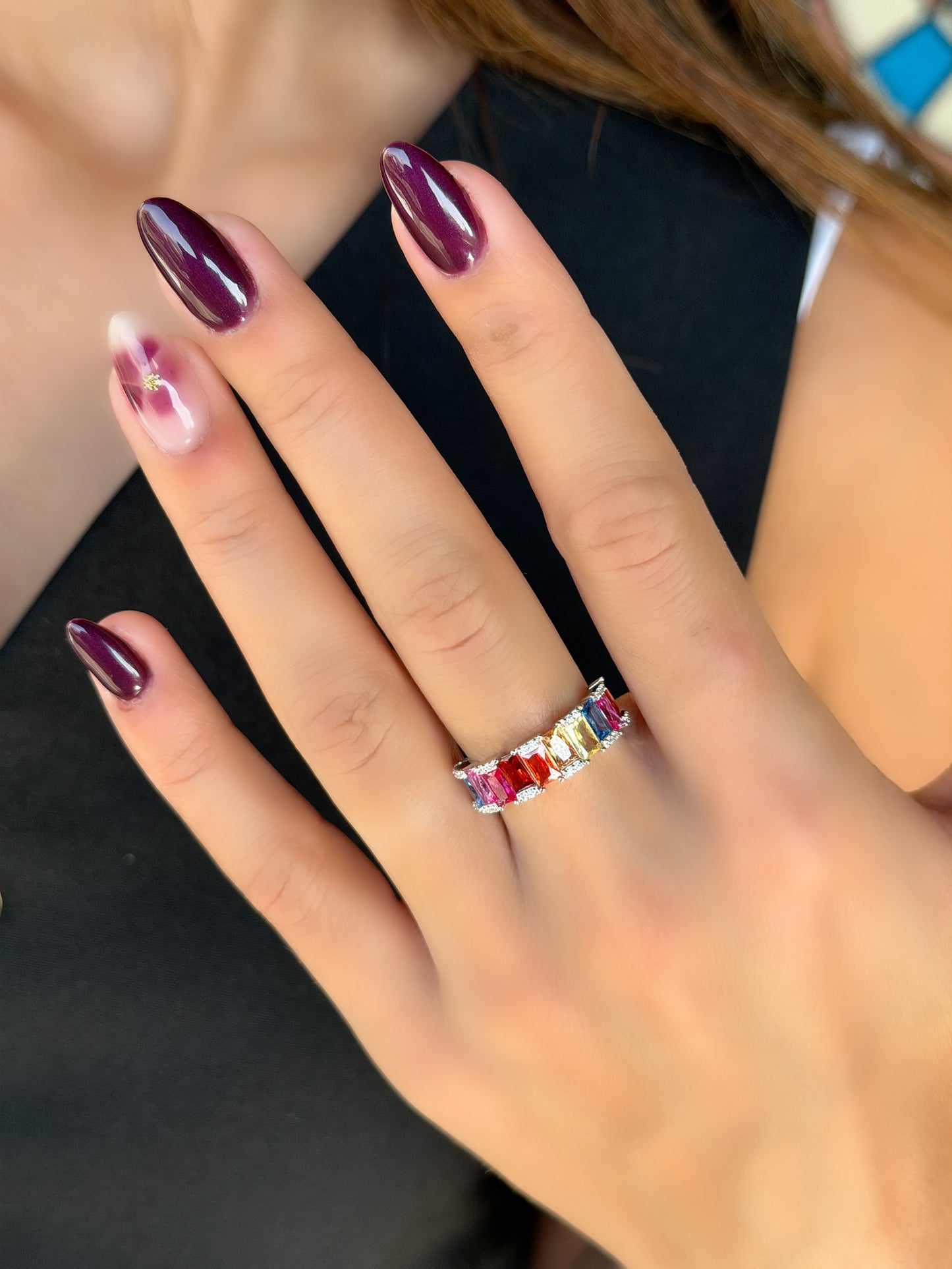 Coloured Square Stone Ring