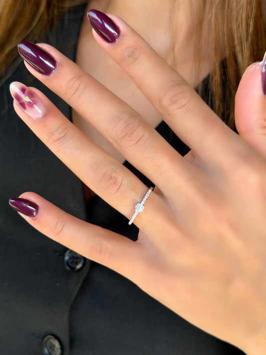 Elegant Thin Promise Ring White Stone