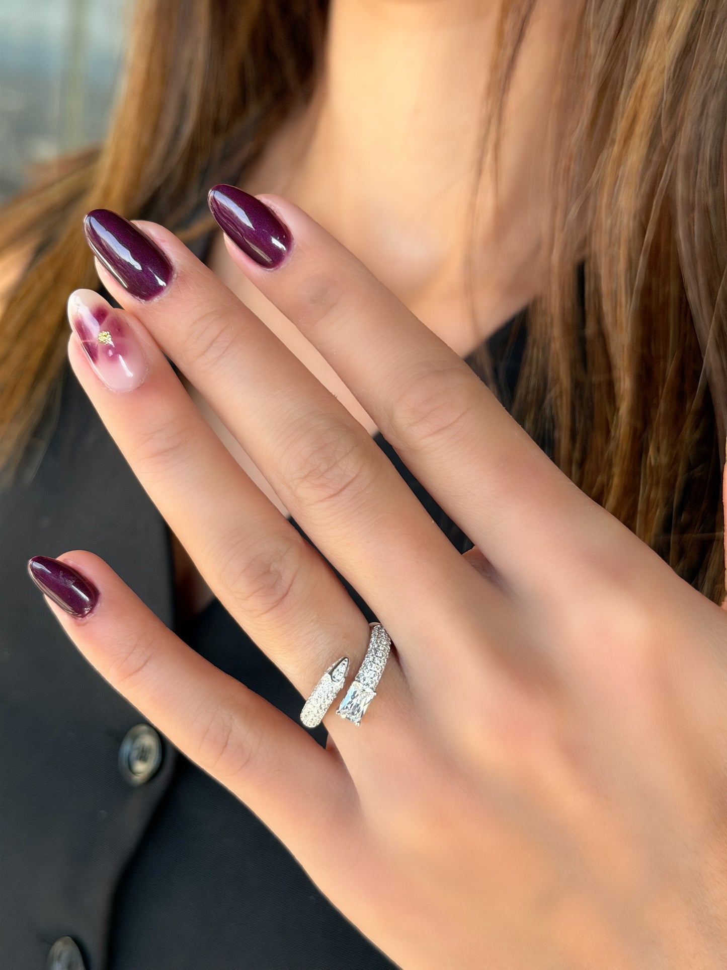 Adjustable Rectangle & Small Round Stones Design Ring