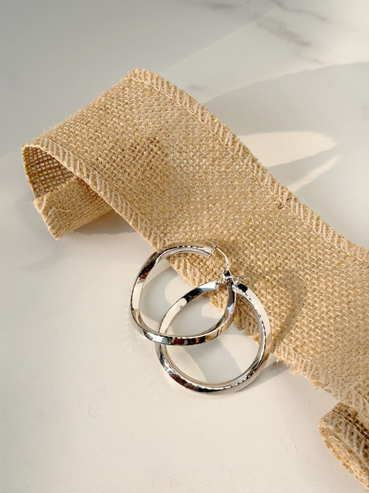 Plain Silver Hoop Curved Design Earrings