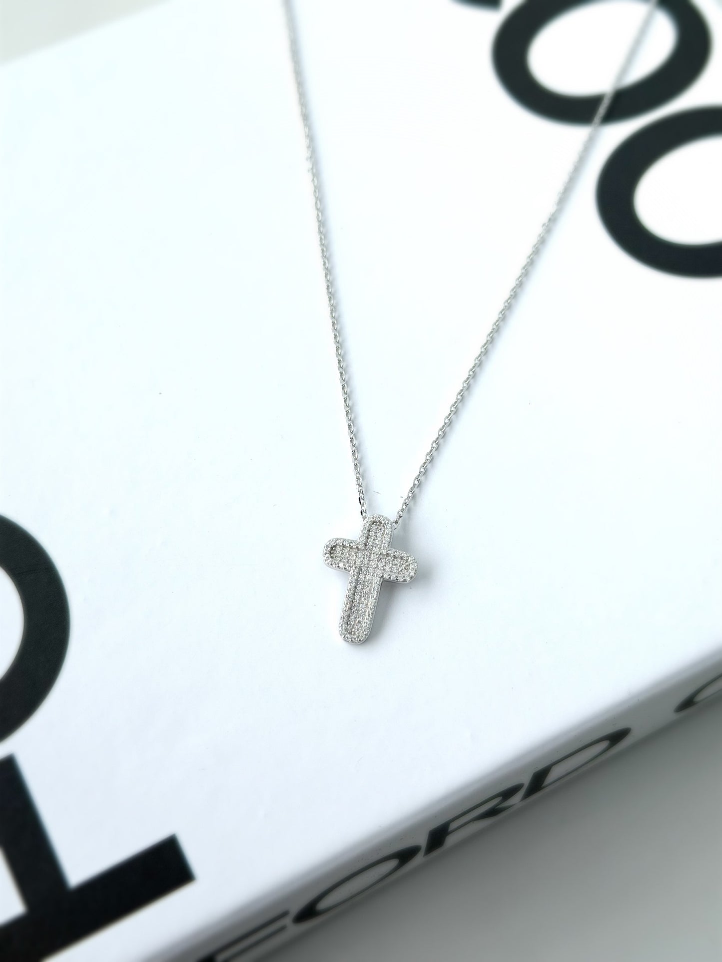 Classy Cross Necklace White Stones