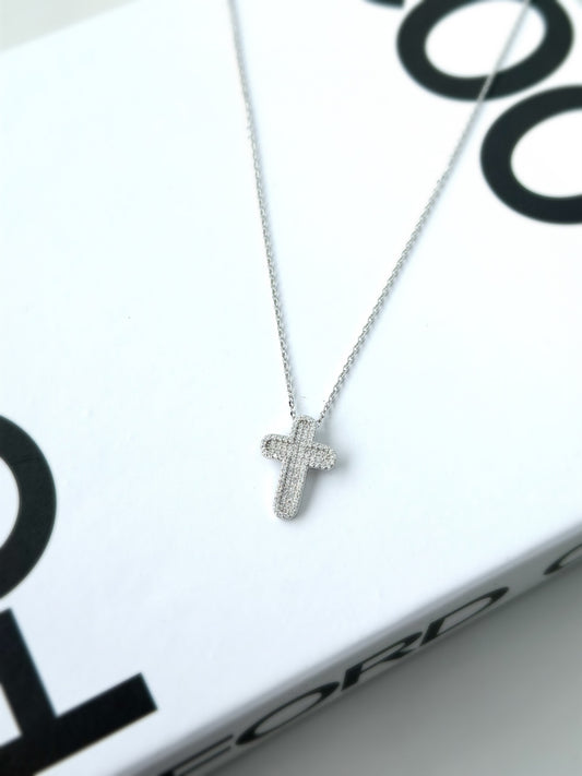 Classy Cross Necklace White Stones
