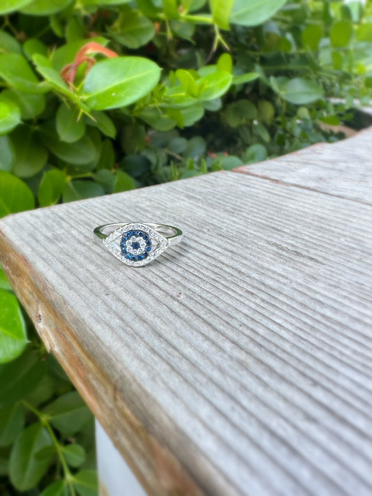 Evil Eye Ring With Blue & White Zircon