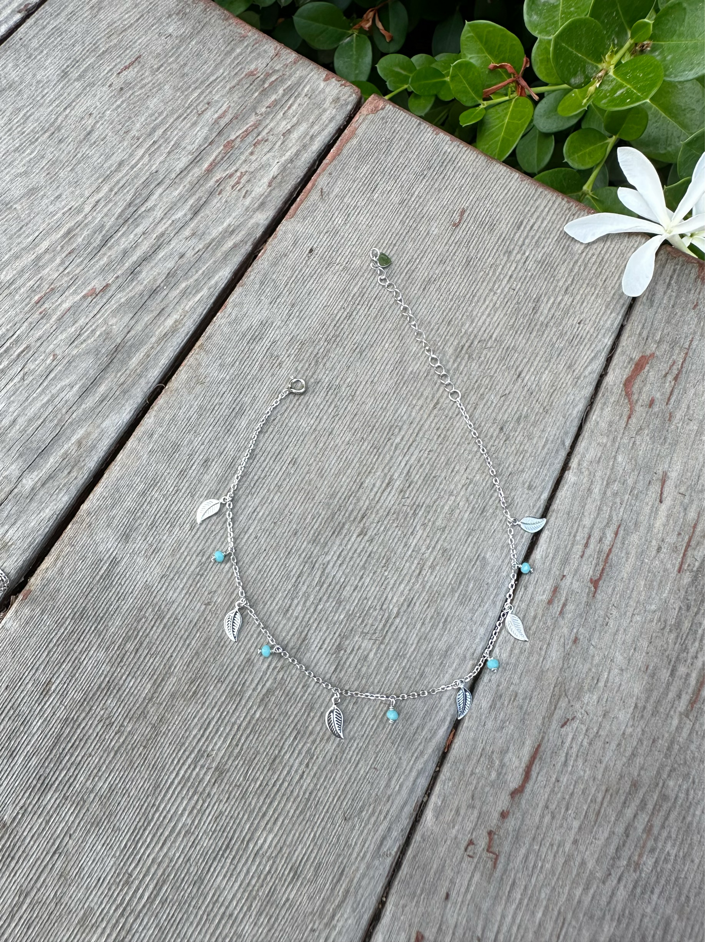 leaves With White & Blue Beads
