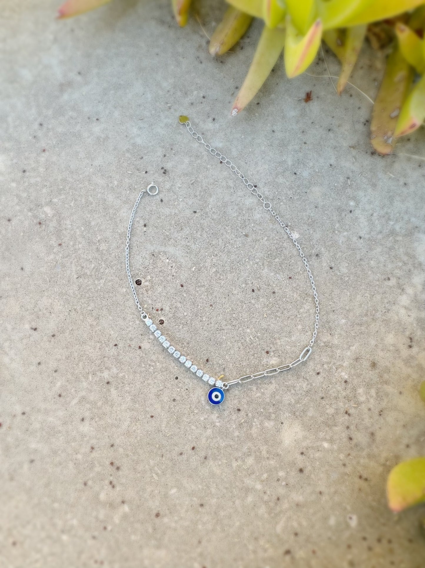 Evil Eye Anklet With White Zircon