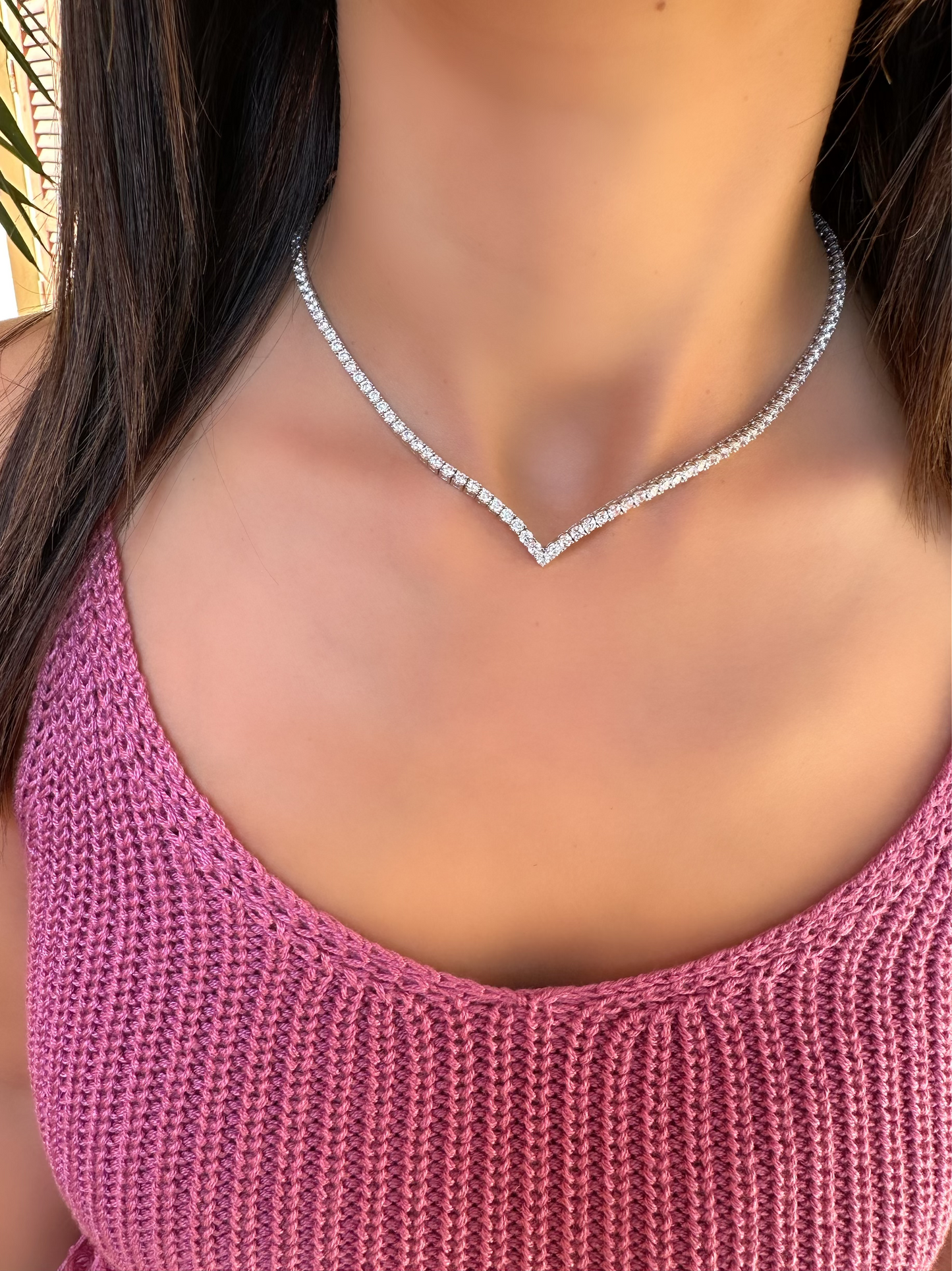 Tennis Necklace V Shape