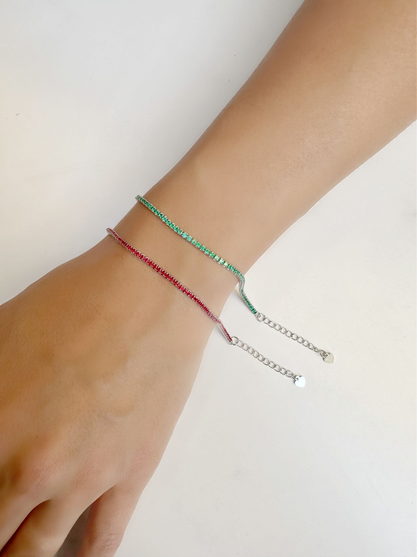 Red & Green Tennis Bracelet With Extension