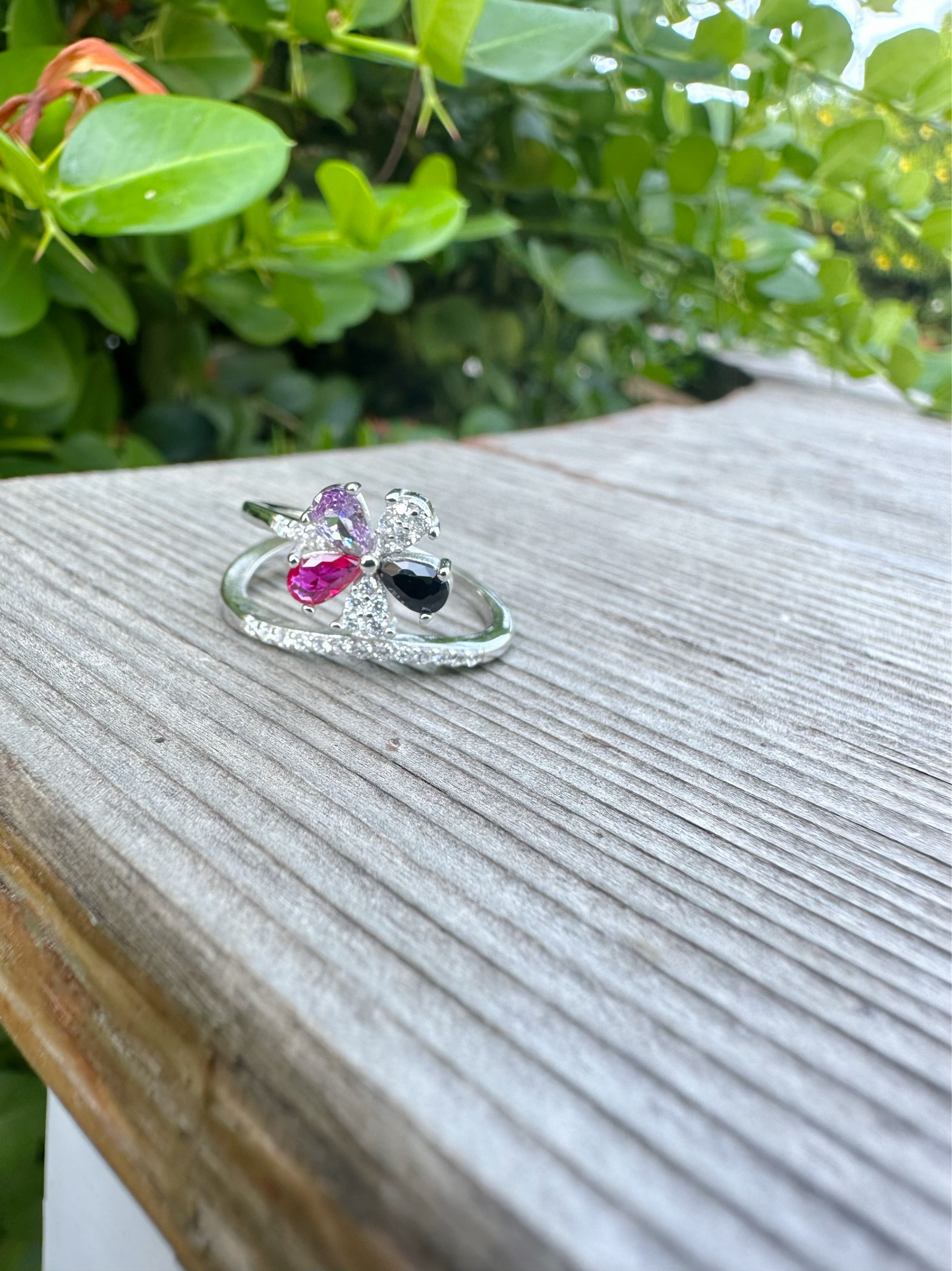 Flower Ring With Multi Colors Stones