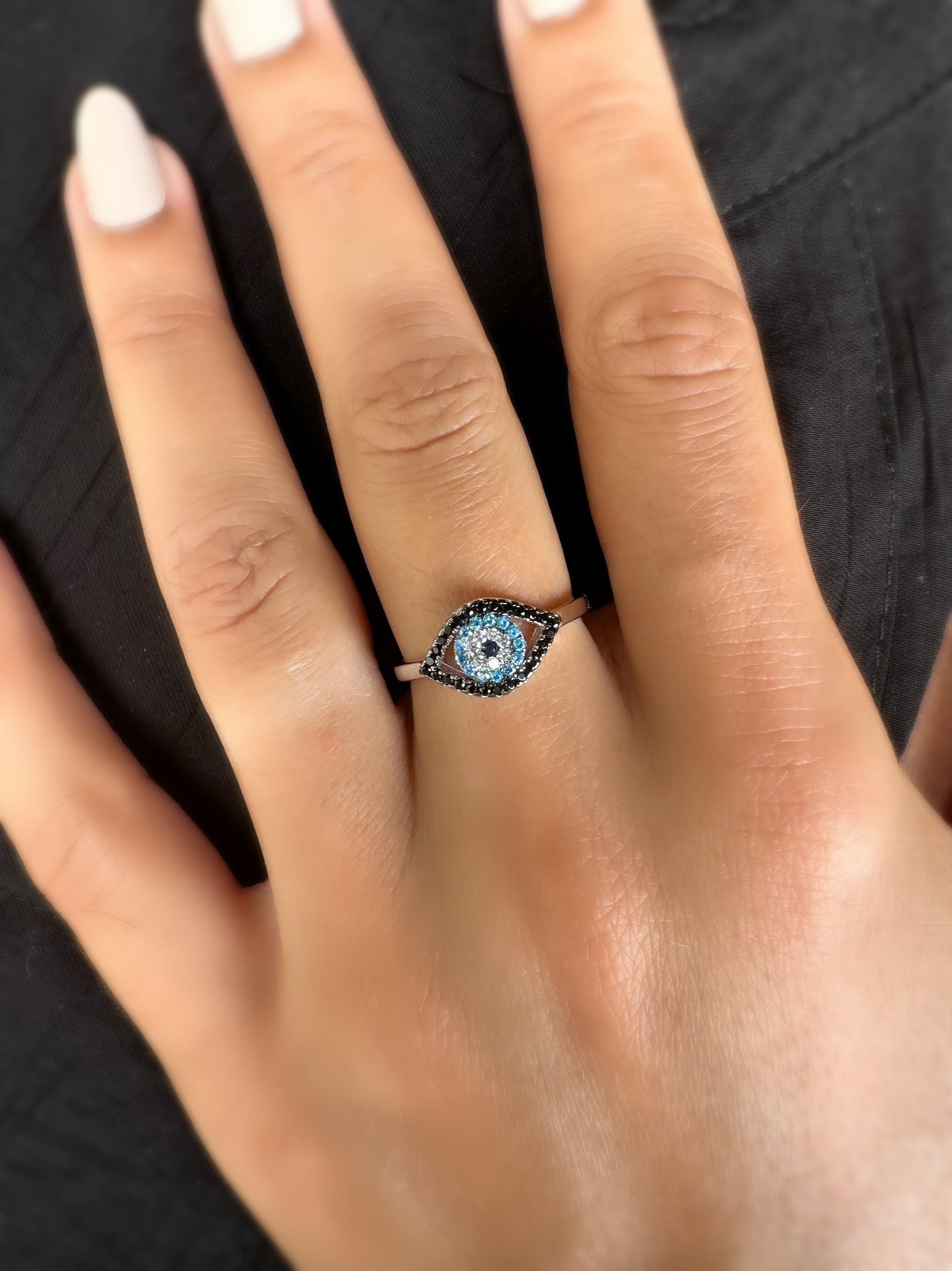 Evil Eye Ring With Black & Blue Zircon Stones