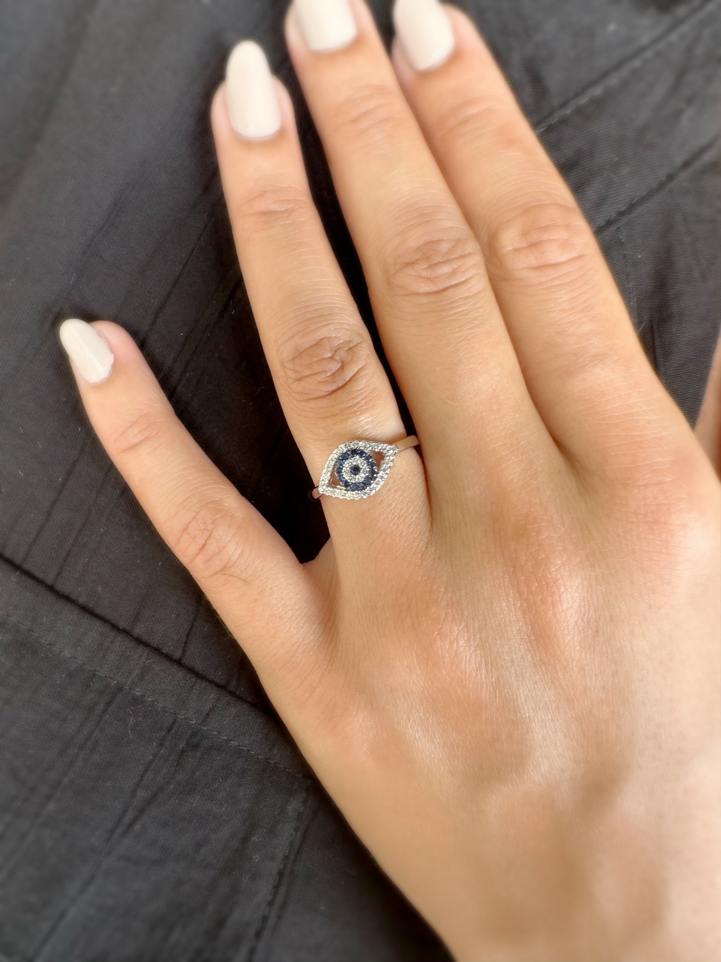 Evil Eye Ring With Blue & White Zircon