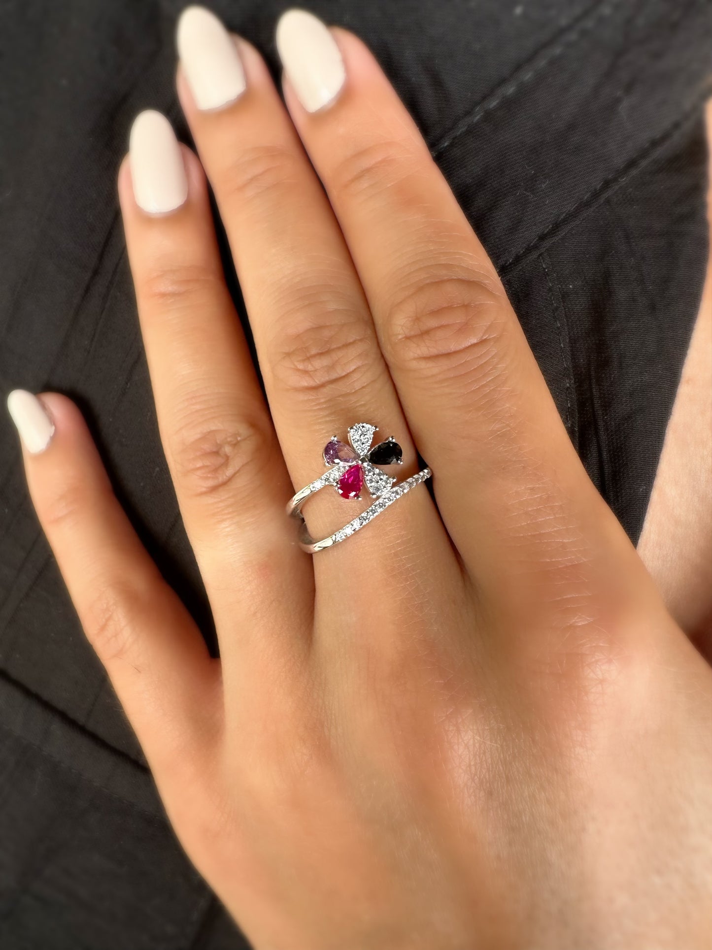 Flower Ring With Multi Colors Stones