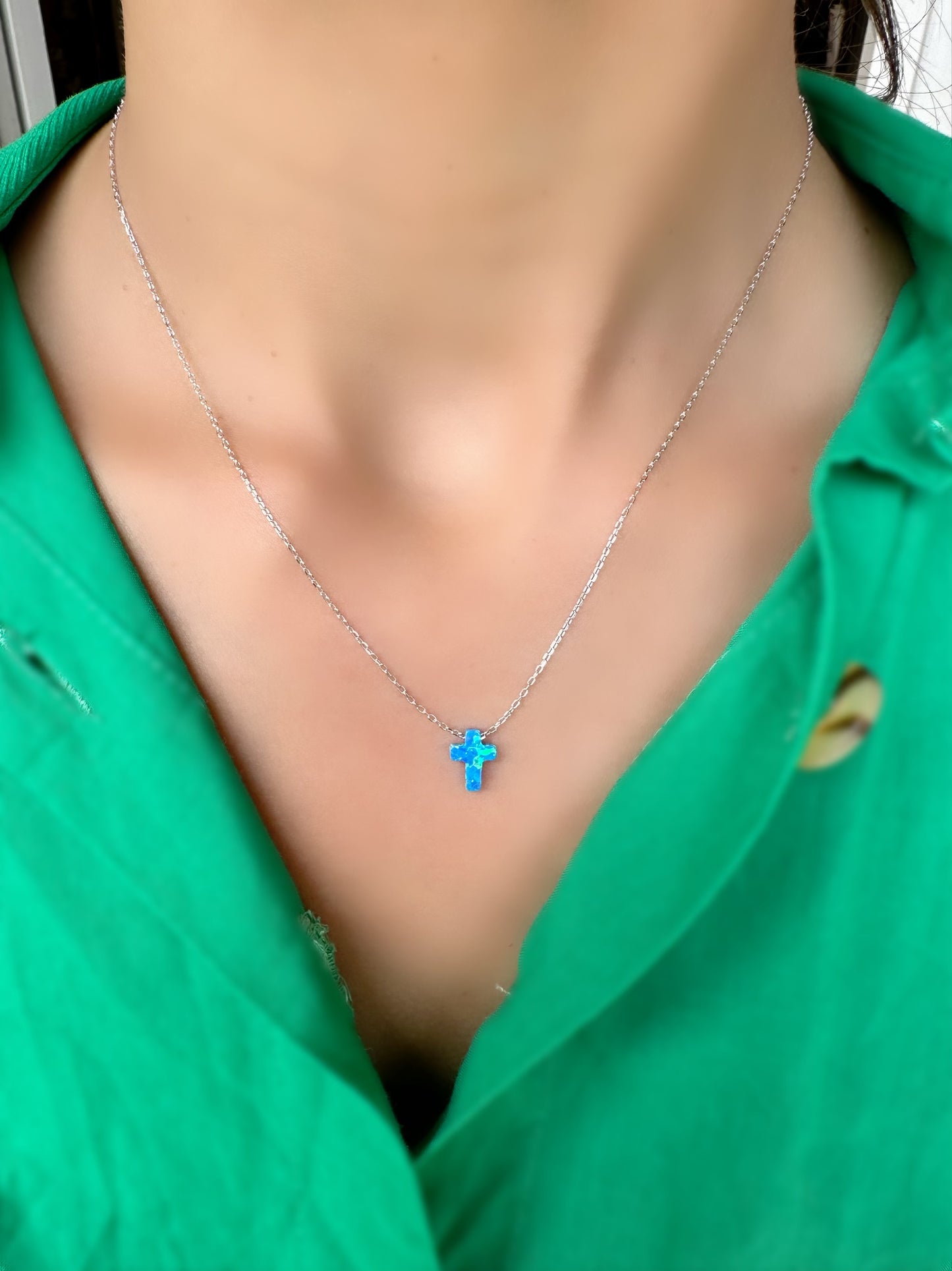 Blue Cross Opal Necklace
