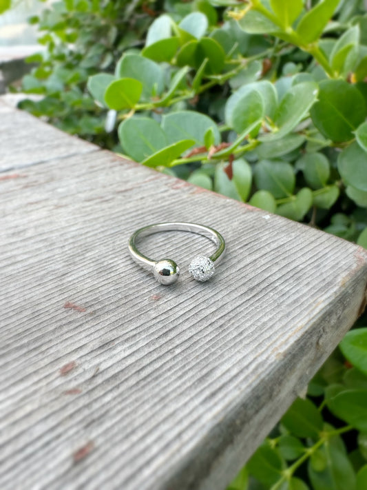 Adjustable Ring With Two Silver Balls