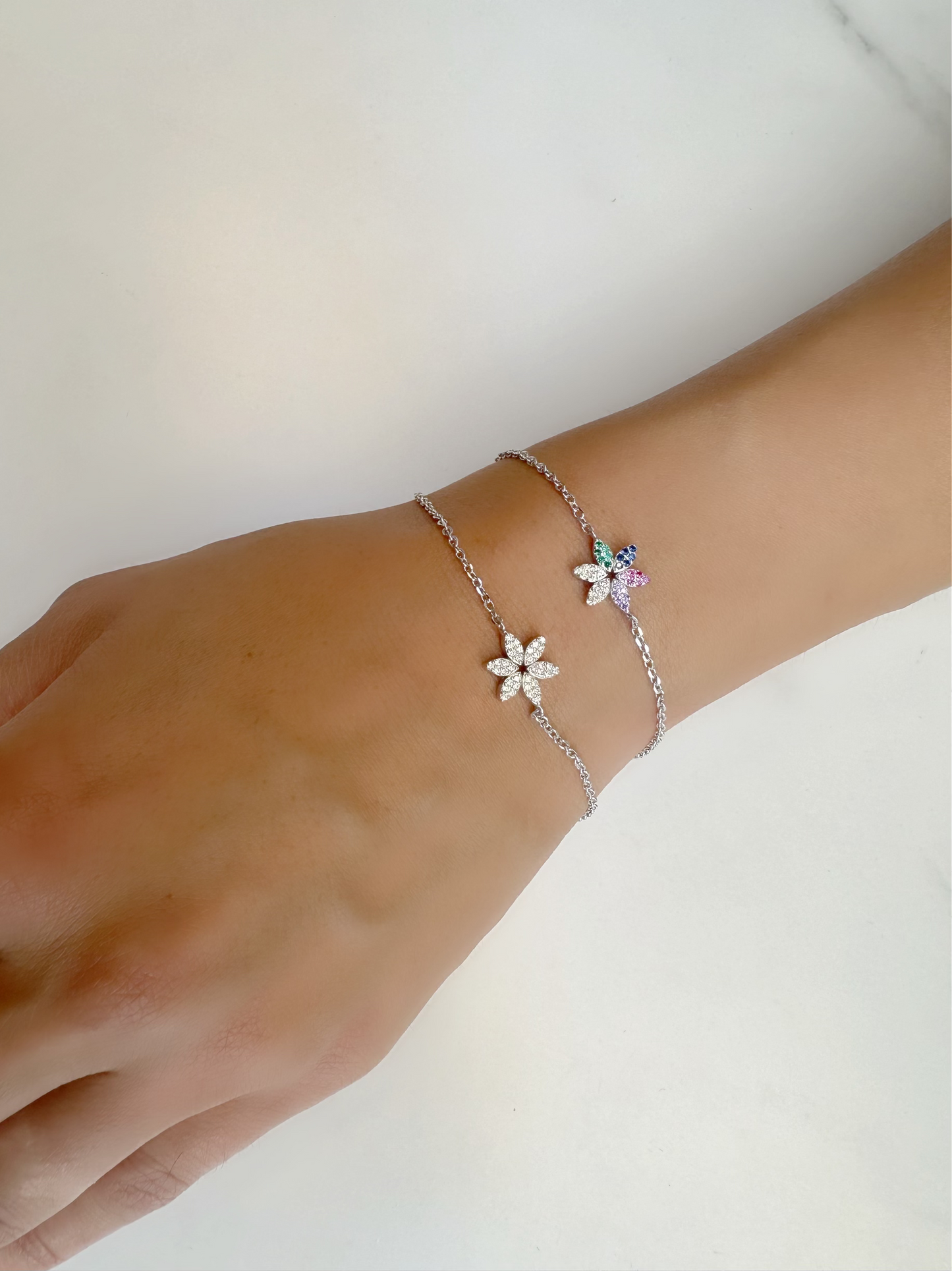 White & Multi Color Flower Bracelet