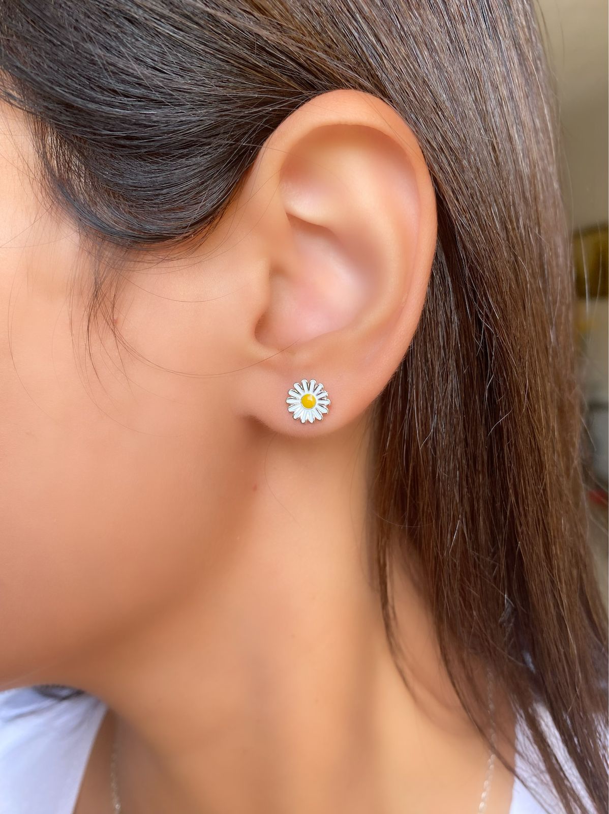 Daisy Flower Earrings Silver 925