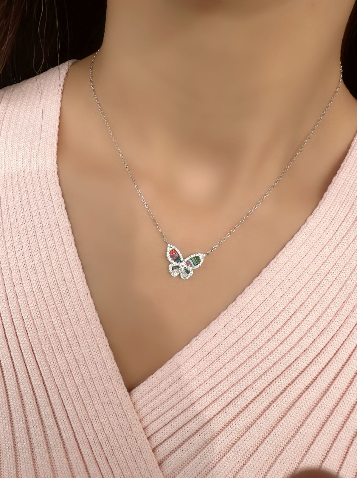 Rainbow Colors Butterfly Necklace