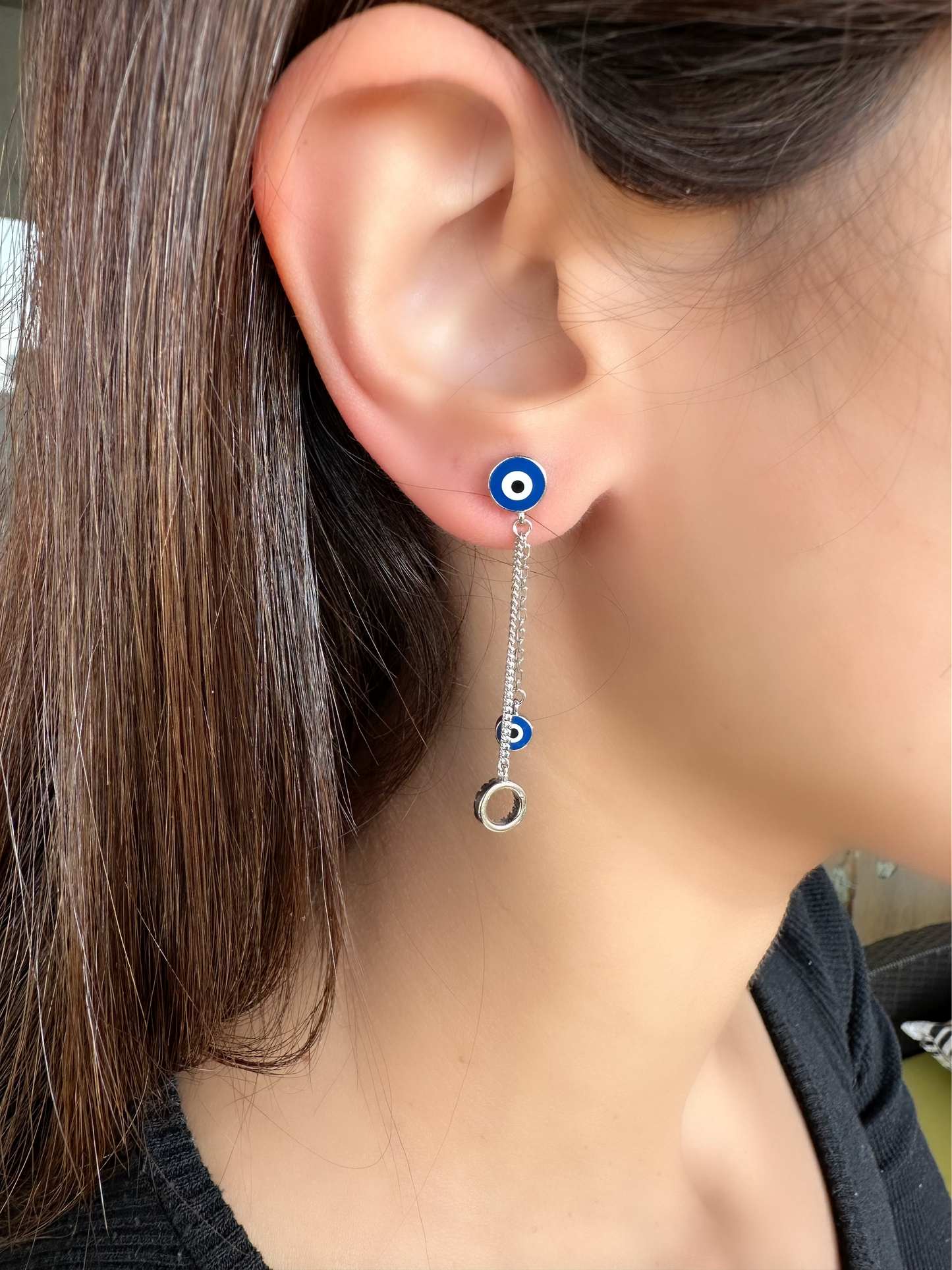Evil Eye Earrings with Hanging Circle