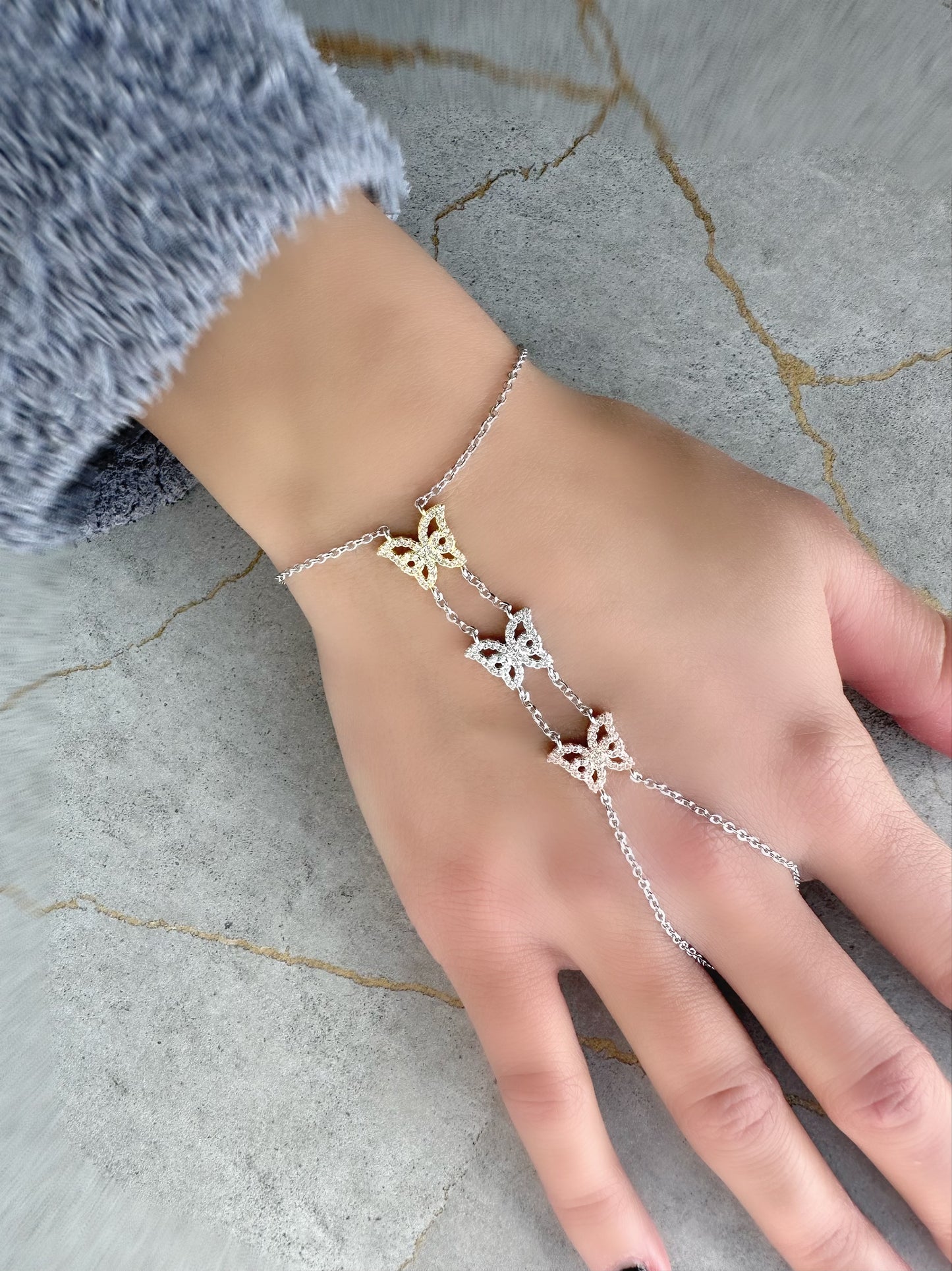 Three Colors Butterfly Bracelet Ring