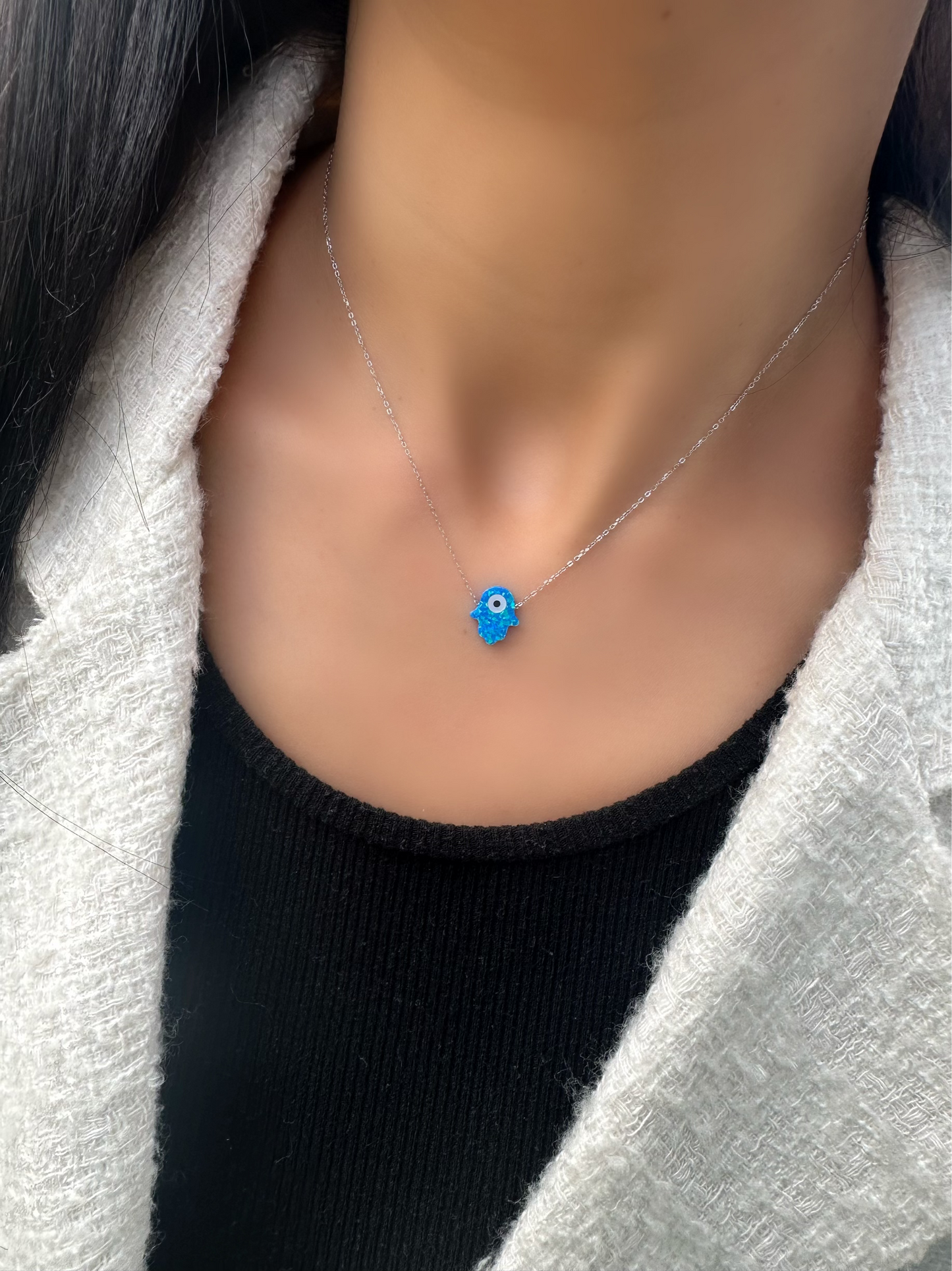 Blue Opal Hand Design Necklace