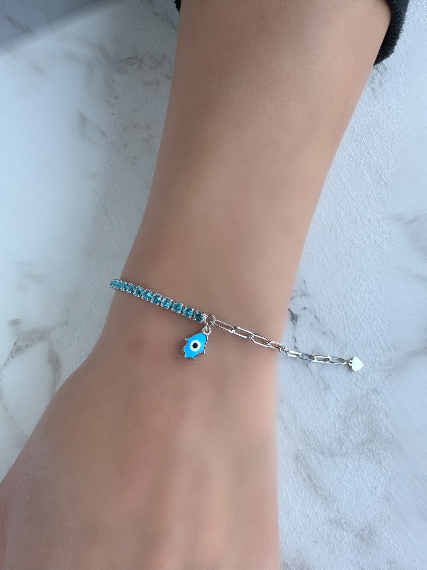 Turquoise Hand Bracelet Half Zircon Half Link Chain